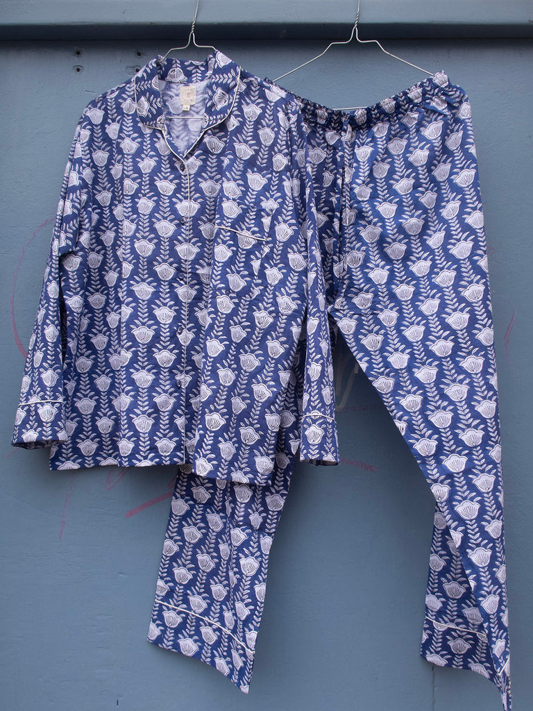 Pyjamas Blockprint - Navy Blue w. White Flower