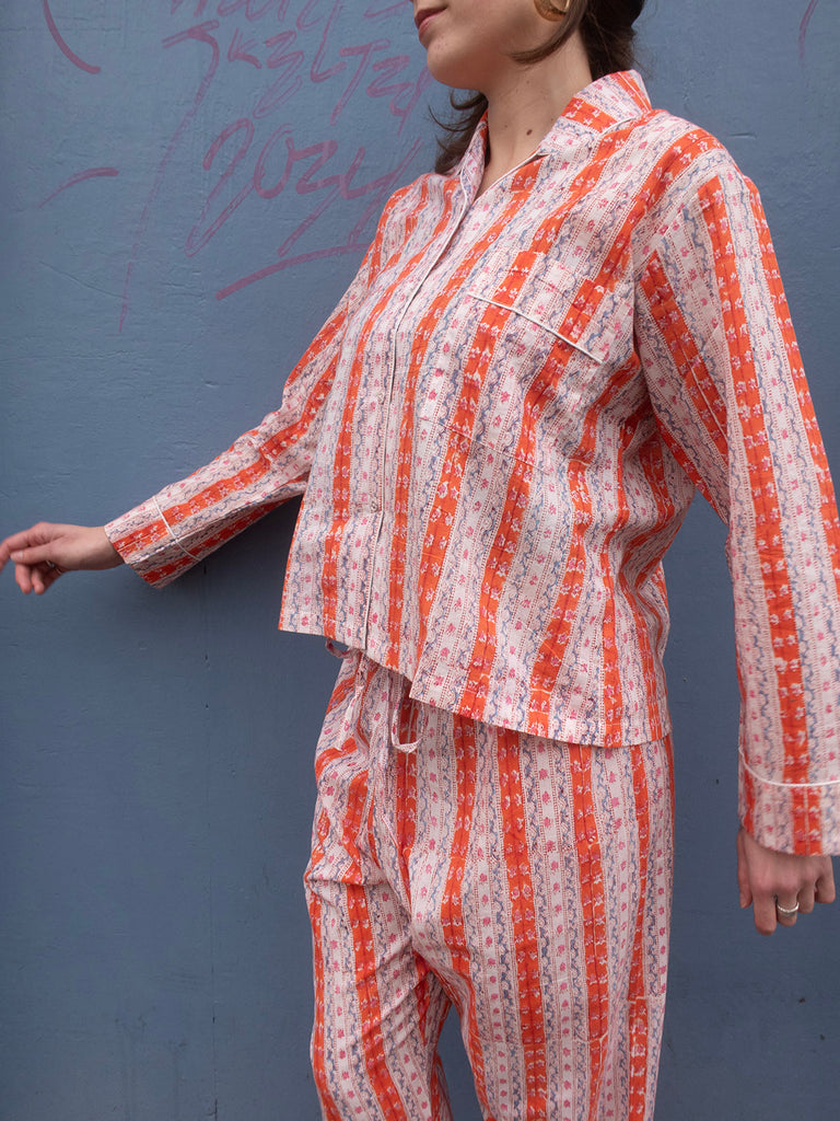 Pyjamas Blockprint - Orange Stripe