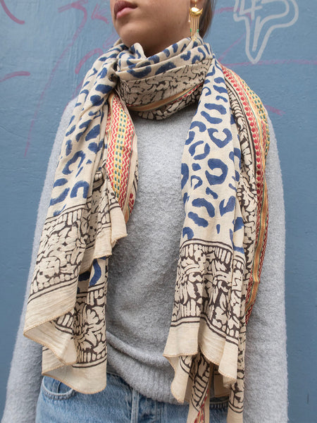 Bagru Scarf - Blue Leo 03