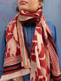 Bagru Scarf - Red with Animal 01