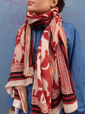 Bagru Scarf - Red with Animal 01