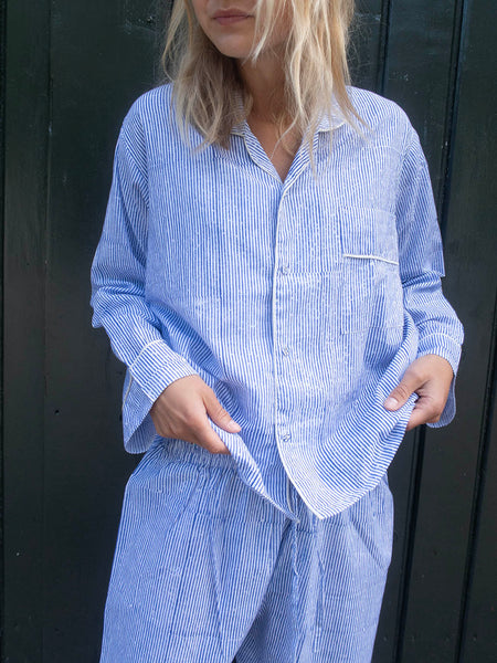 Pyjamas Blockprint Blue Stripe